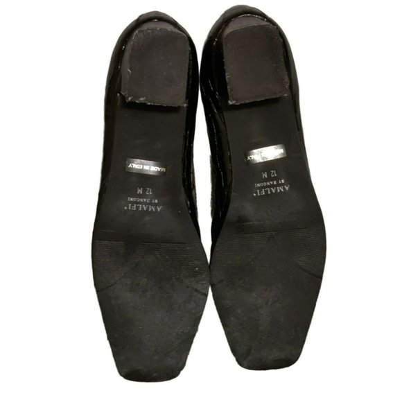 Amalfi by Rangoni Moira 12M Italian Leather Black Croc Embossed Chunky Heels - Picture 4 of 10